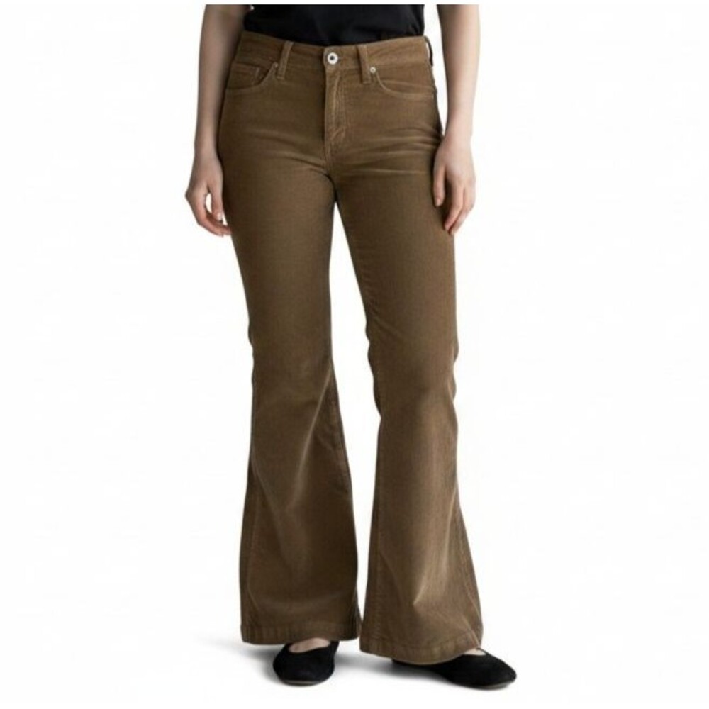 Free People Jolene Corduroy Mega Flare Pants Size 28 Stretch Brown Olive Green